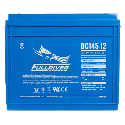 DC145-12 FULLRIVER DC SERIES DEEP CYCLE AGM LEISURE BATTERY 12V 145AH-Powerland