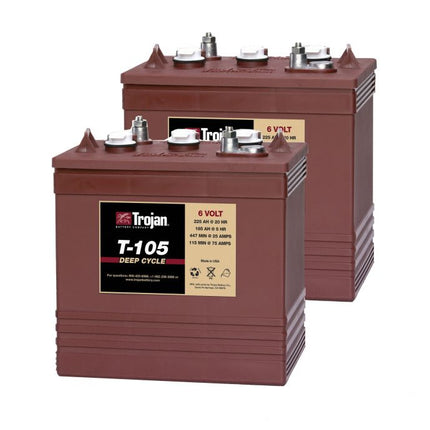 2x Trojan T-105 Multi Purpose, Flooded Deep-Cycle Battery 6V 225Ah-Powerland